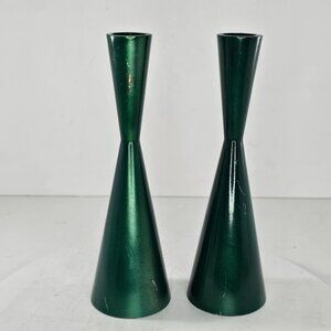 Swedish Erika Pekkari Aluminum Gota 7.5" Danish Modern Candlesticks Green